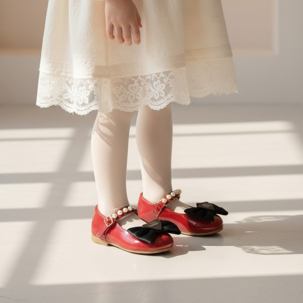Pearl Charm Bow Mary Jane Flats