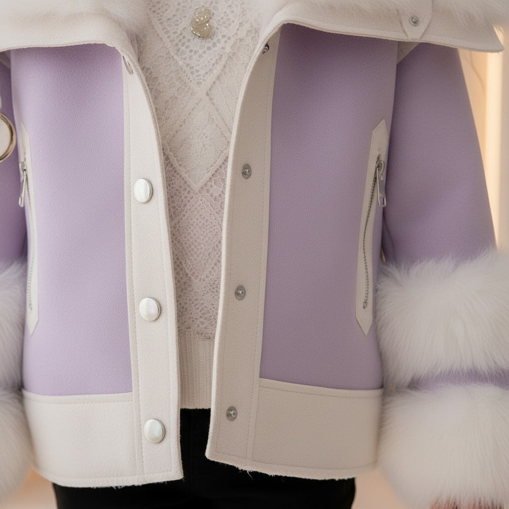 Lilac Snow Faux-Fur Trim Coat