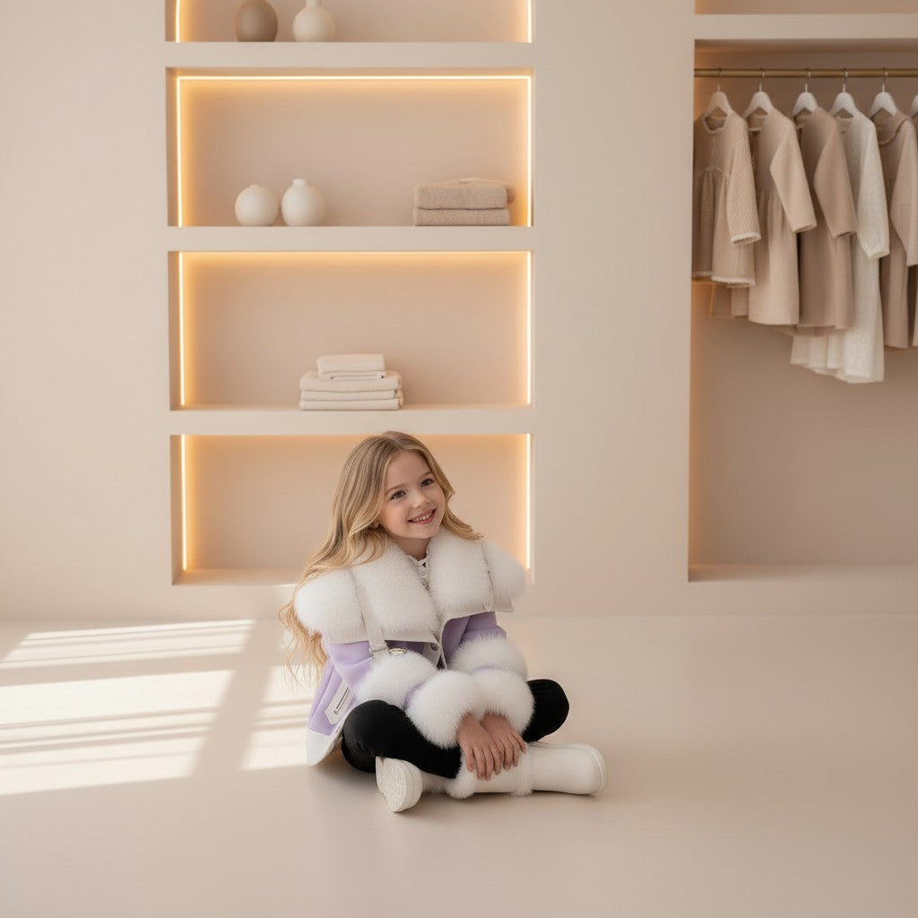 Lilac Snow Faux-Fur Trim Coat