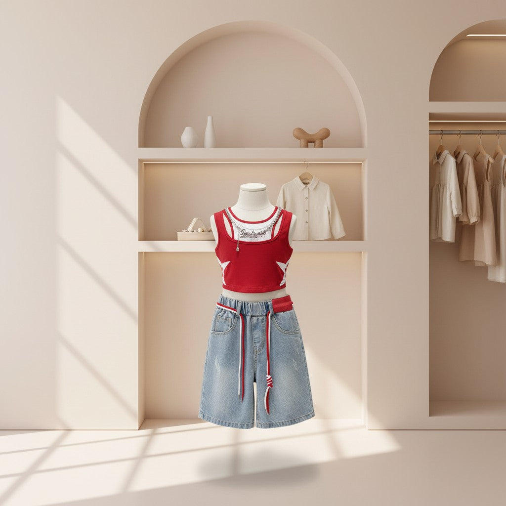 Cherry Blossom Denim Set