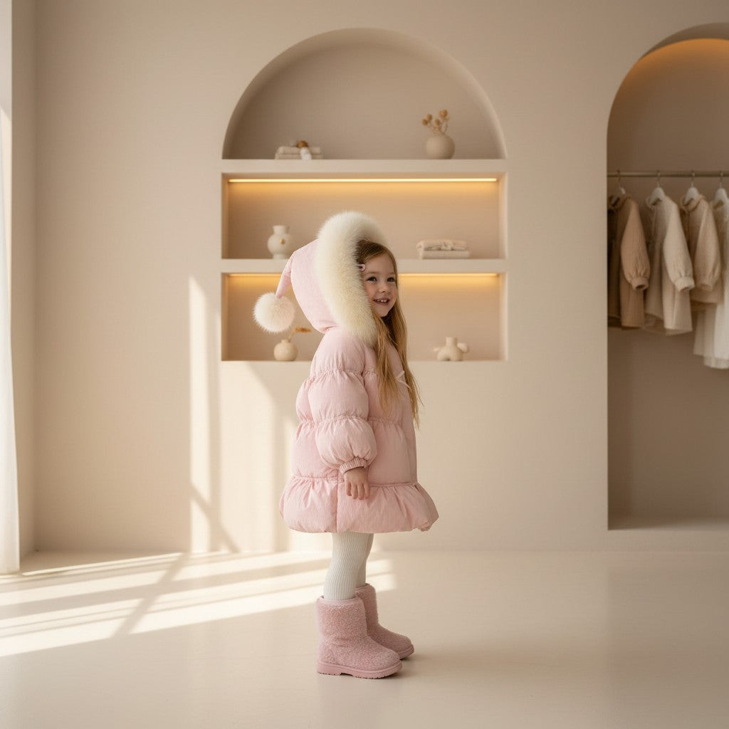 Rosalie Bow & Ruffle Puffer Coat