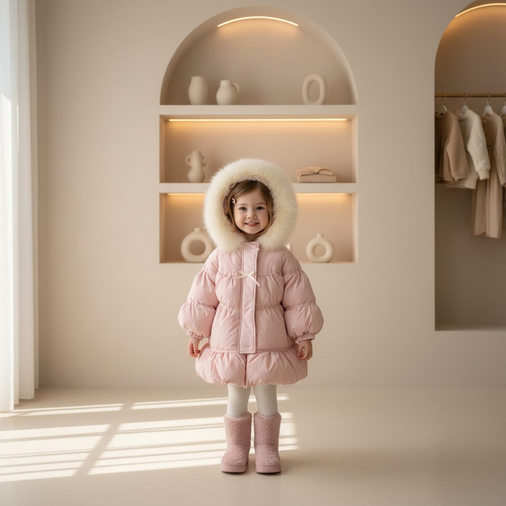 Rosalie Bow & Ruffle Puffer Coat