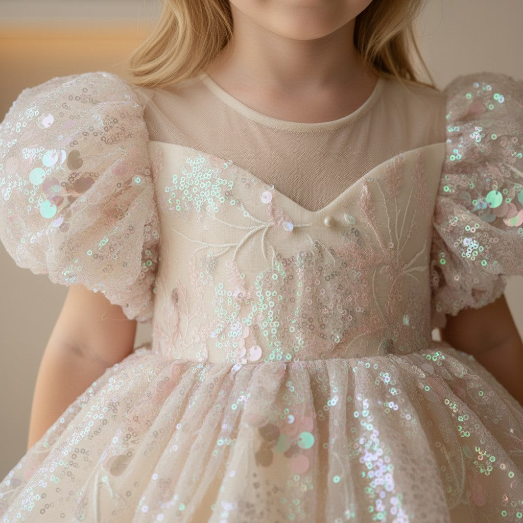Aurelia Shimmer Puff-Sleeve Party Dress