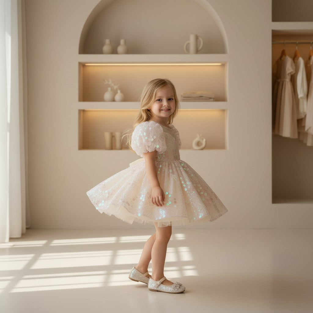 Aurelia Shimmer Puff-Sleeve Party Dress