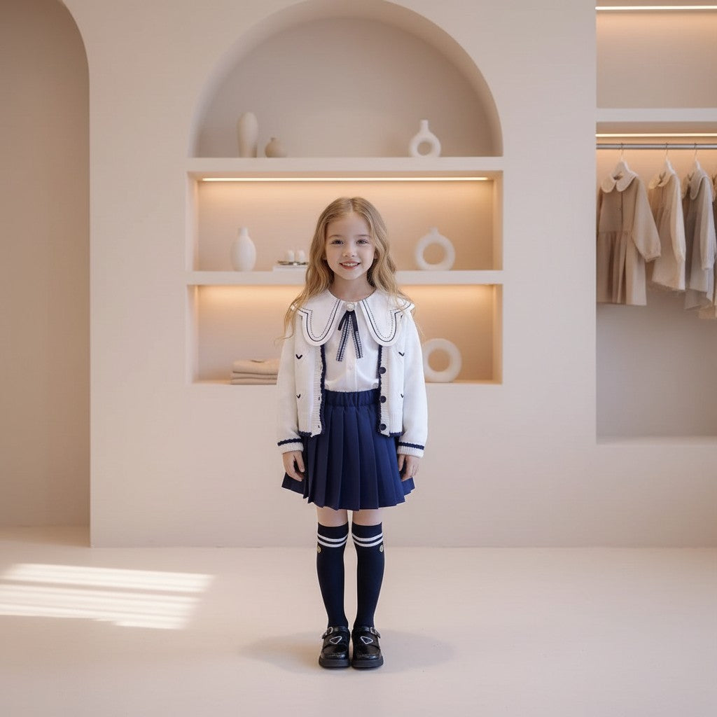Madeline Cardigan & Pleated Skirt Three-Piece Set