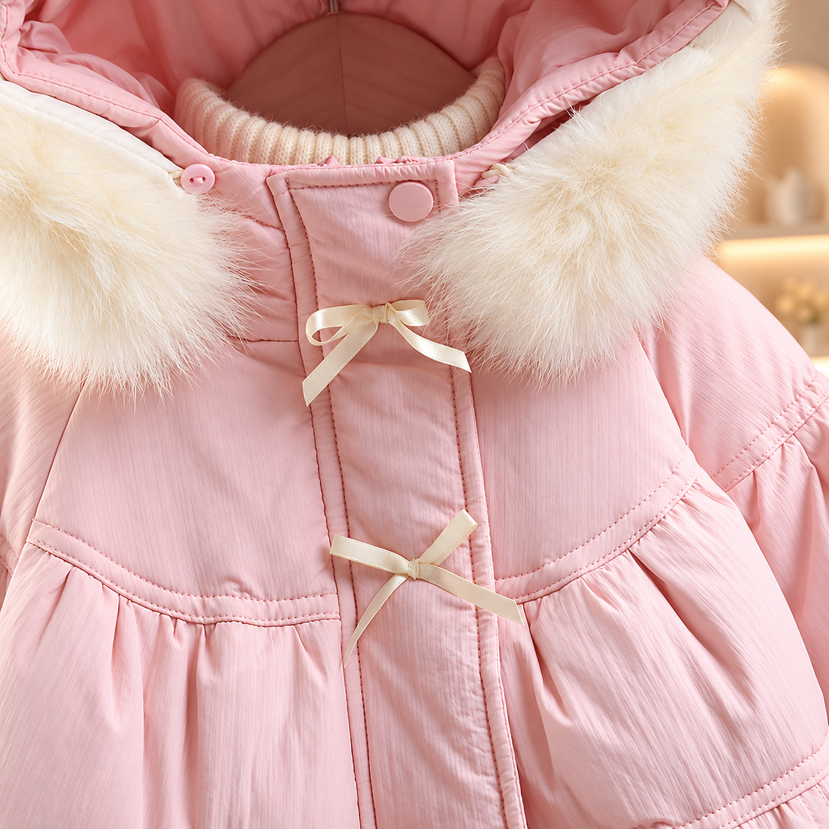 Rosalie Bow & Ruffle Puffer Coat