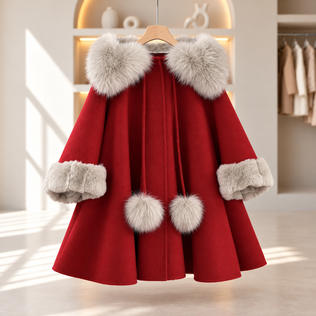 Noelle Red Winter Coat with Faux Fur Collar