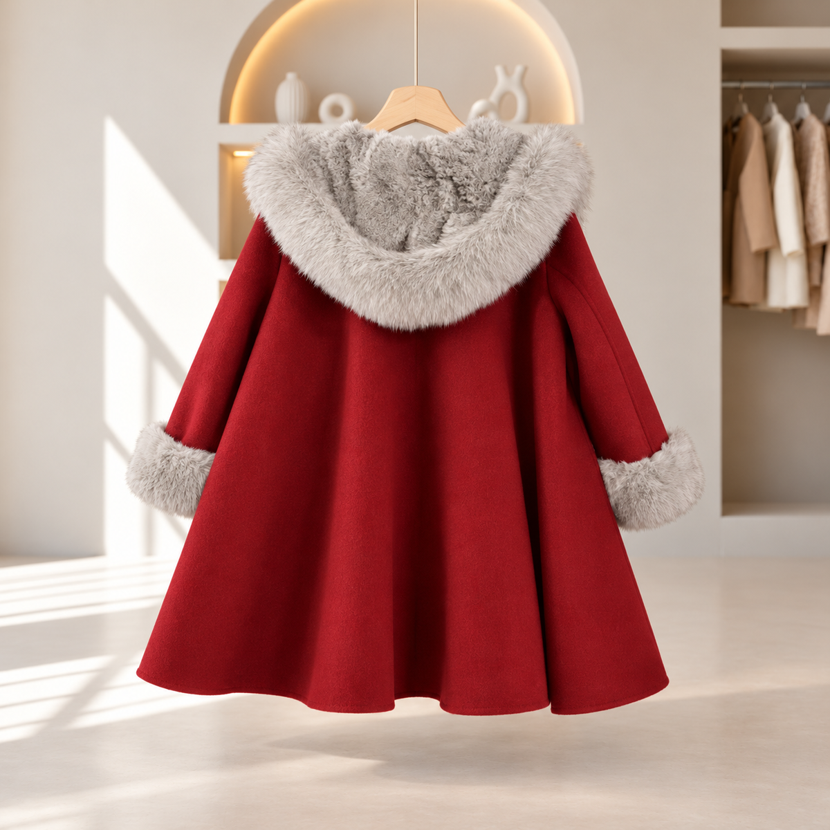 Noelle Red Winter Coat with Faux Fur Collar