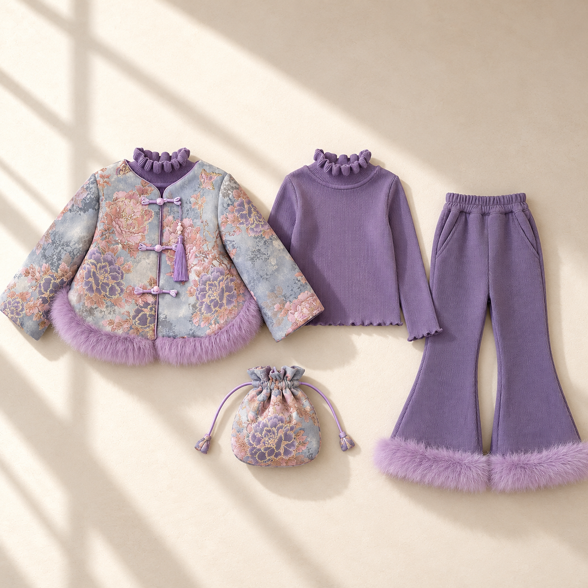 Lily Floral Frog-Button Jacket 3-Piece Set