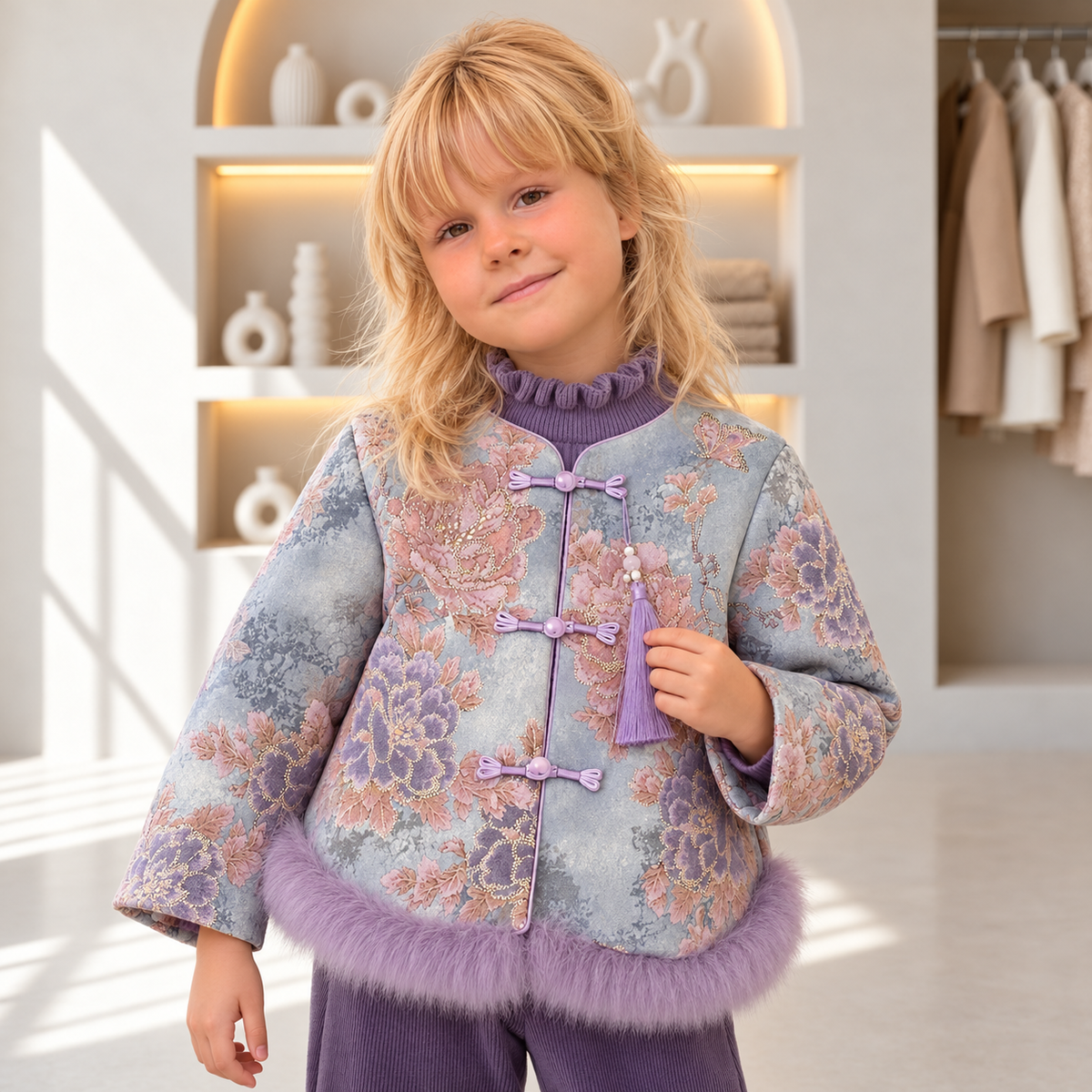Lily Floral Frog-Button Jacket 3-Piece Set