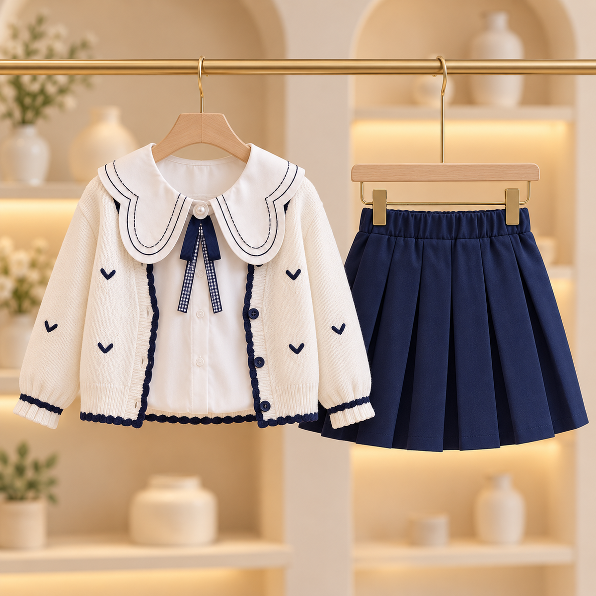 Madeline Cardigan & Pleated Skirt Three-Piece Set