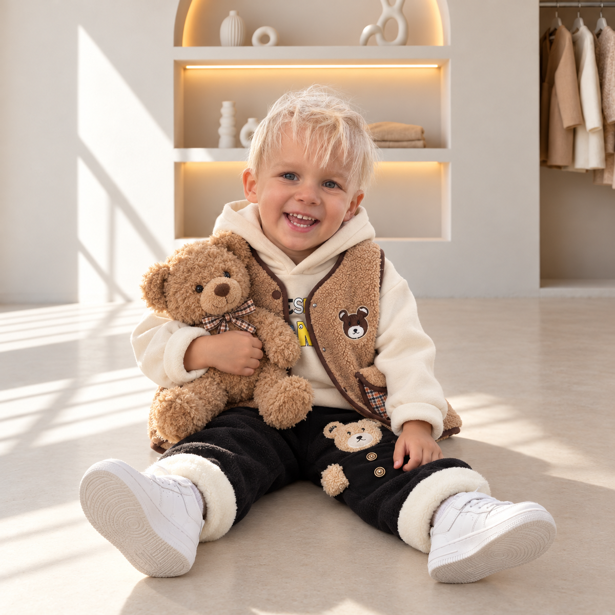 Teddy Bear Sherpa Vest 3-Piece Set