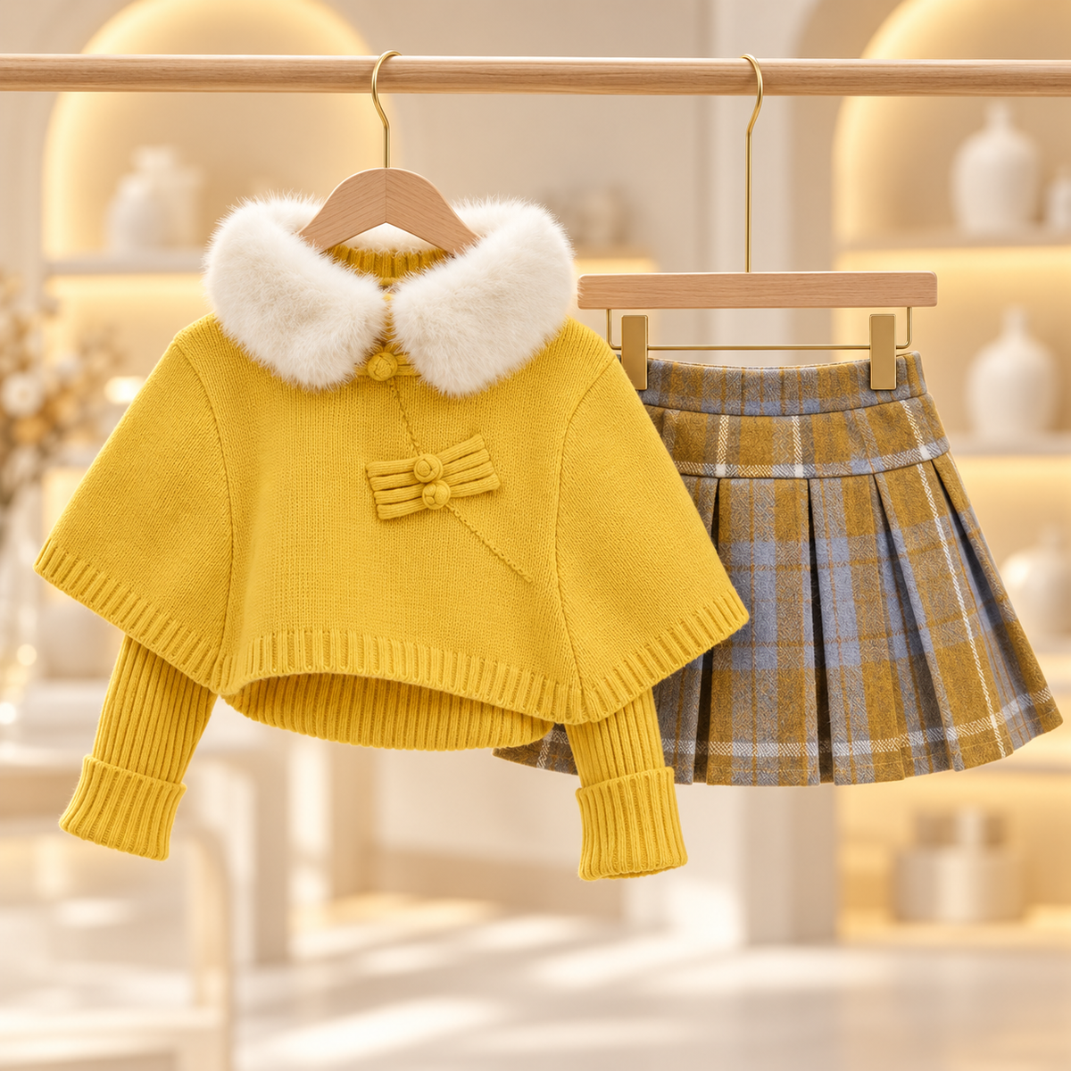 Margot Cape &amp; Plaid Skirt Set