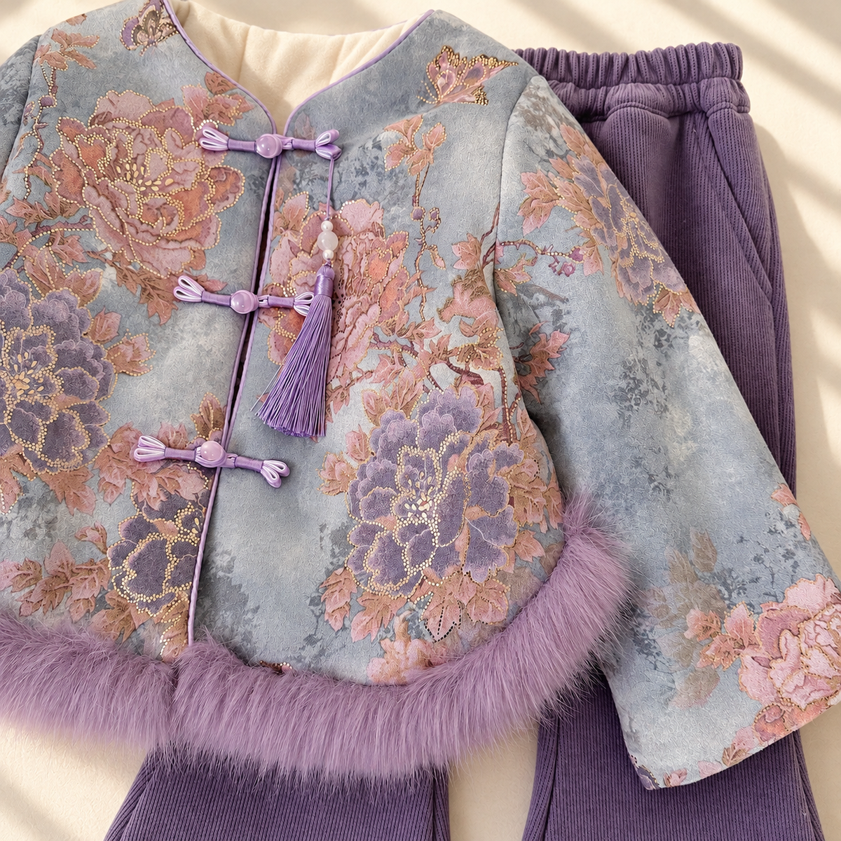 Lily Floral Frog-Button Jacket 3-Piece Set