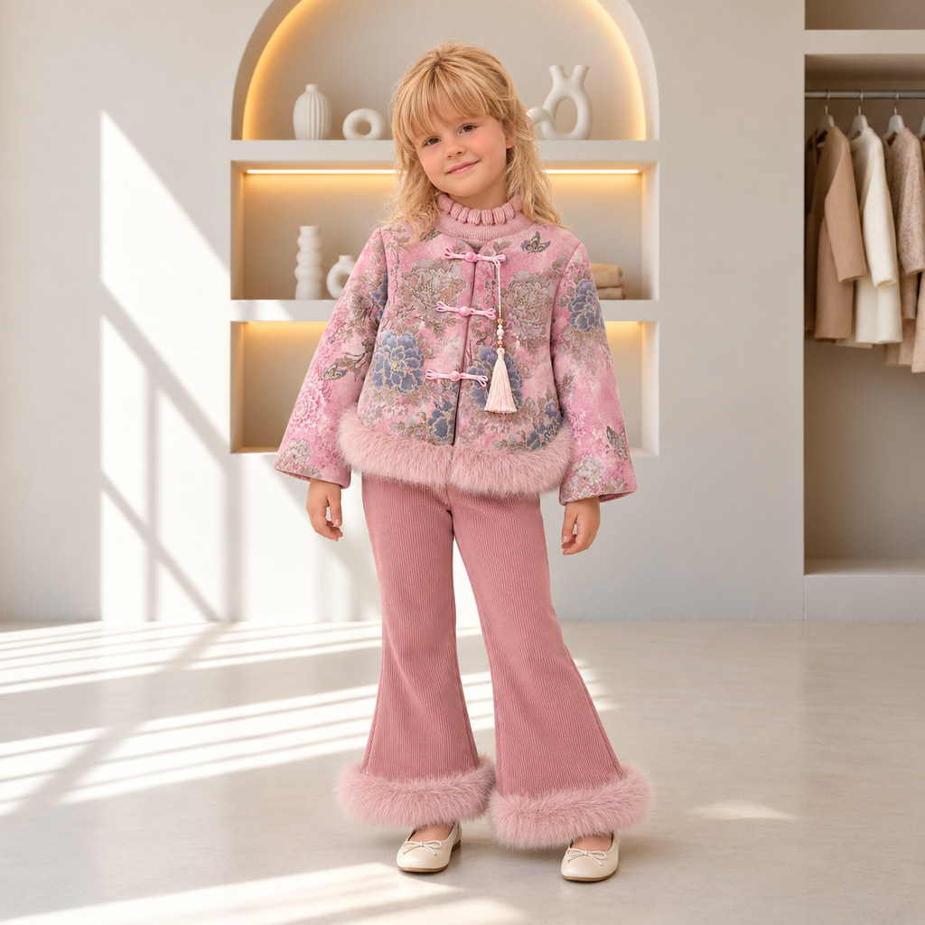 Lily Floral Frog-Button Jacket 3-Piece Set