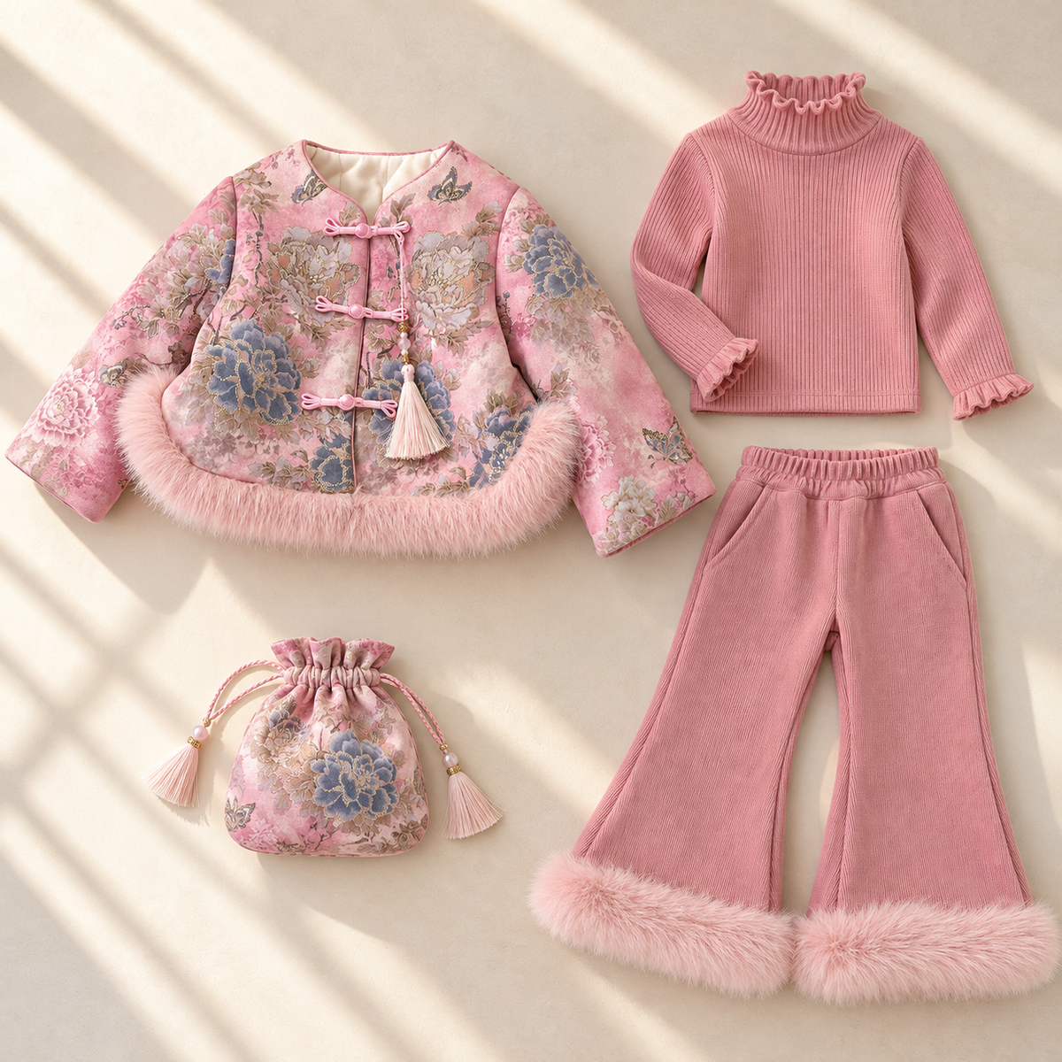 Lily Floral Frog-Button Jacket 3-Piece Set