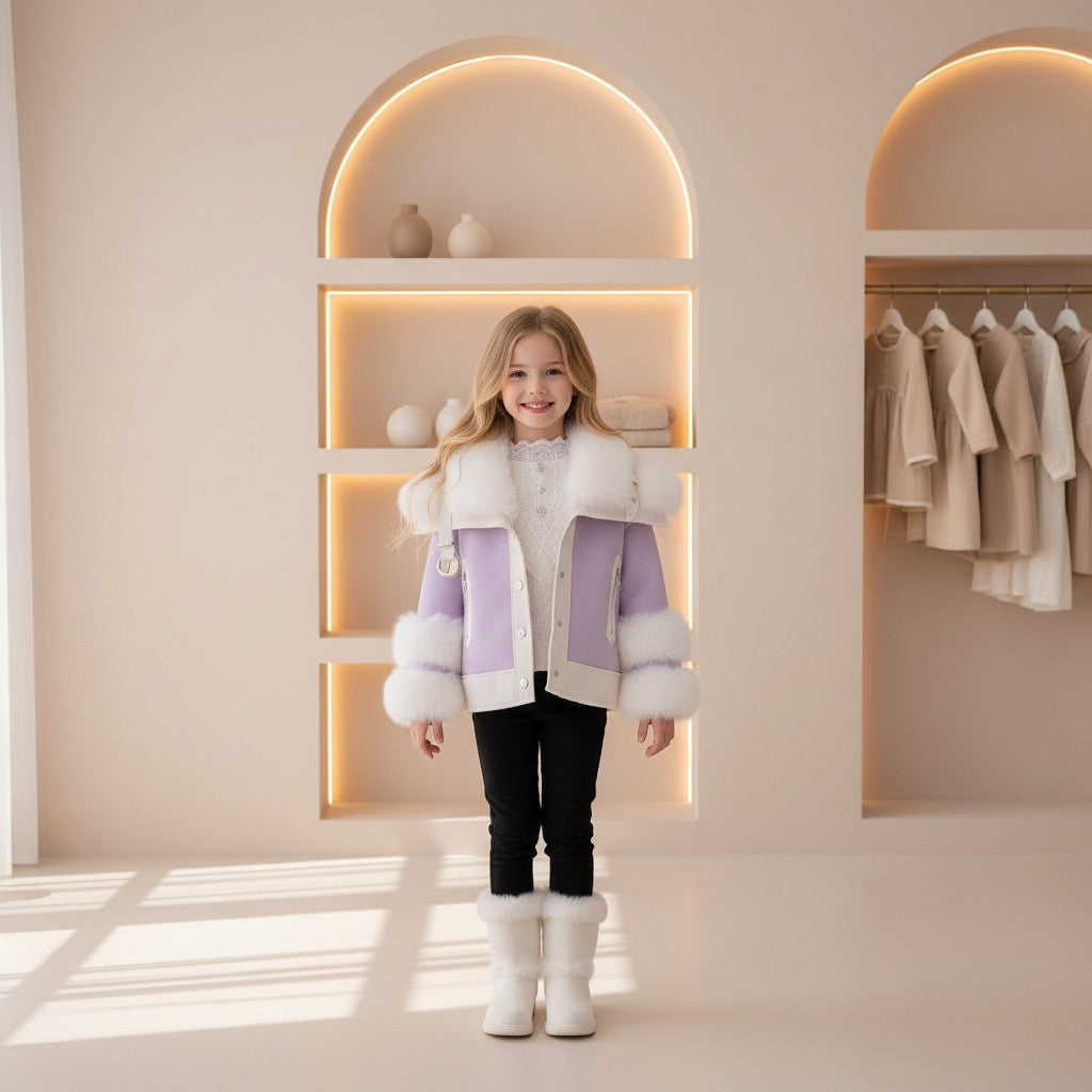 Lilac Snow Faux-Fur Trim Coat