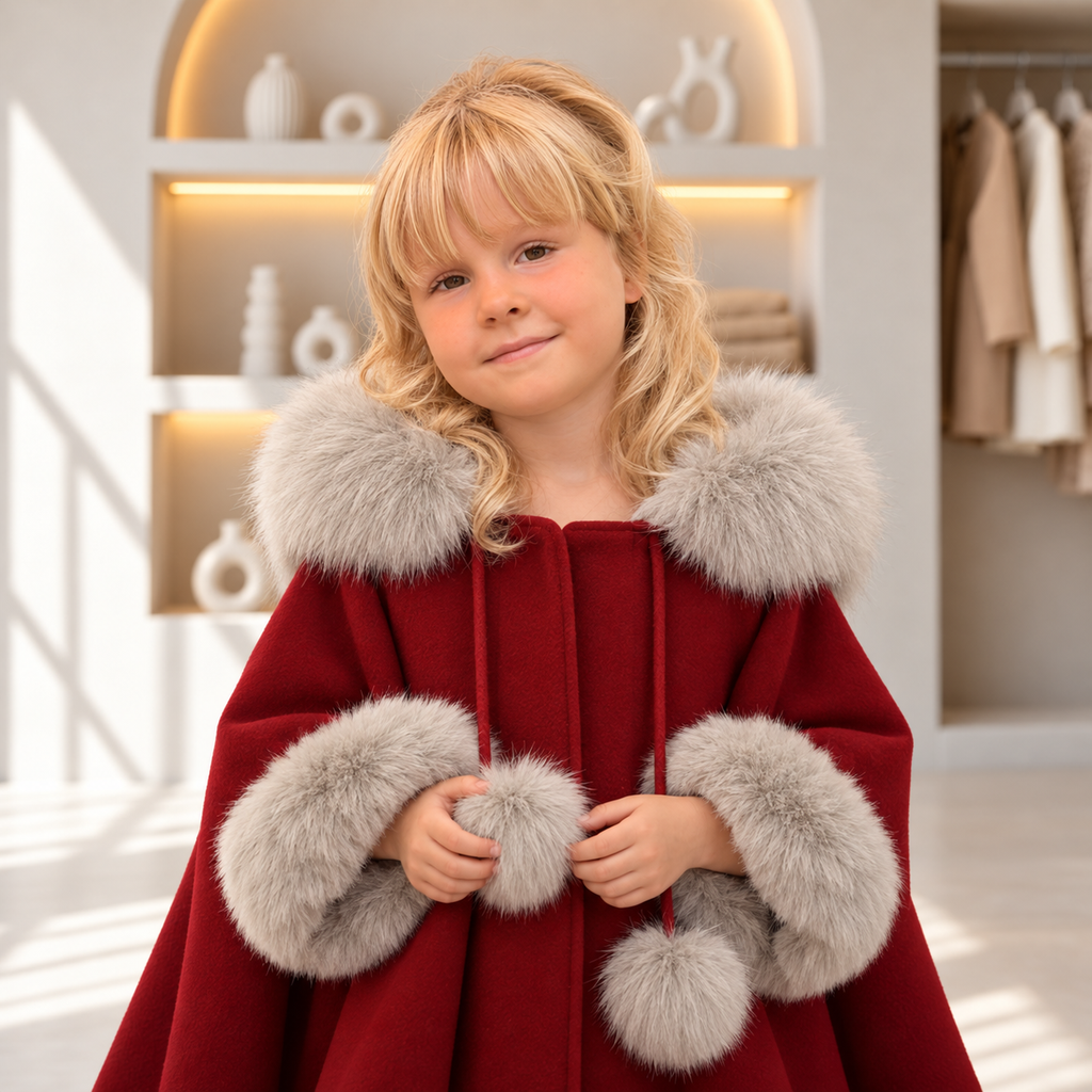 Noelle Red Winter Coat with Faux Fur Collar