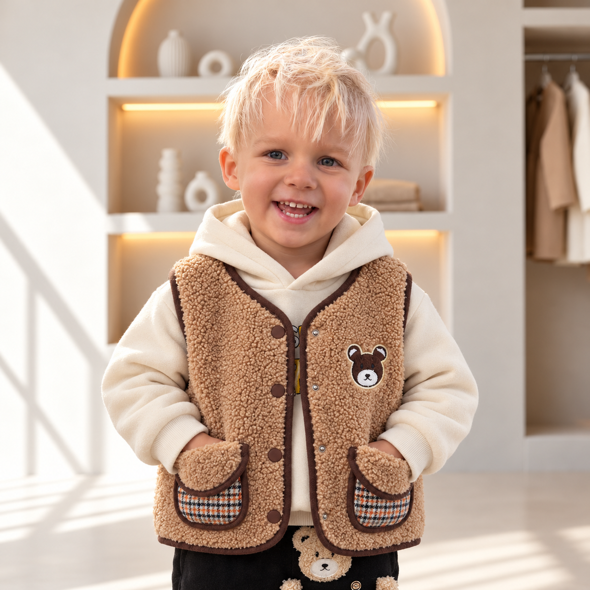 Teddy Bear Sherpa Vest 3-Piece Set