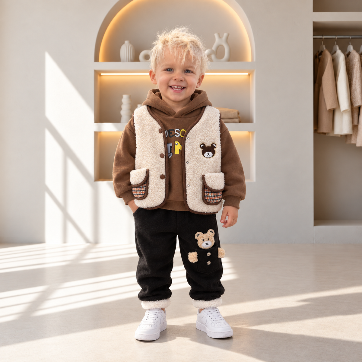 Teddy Bear Sherpa Vest 3-Piece Set