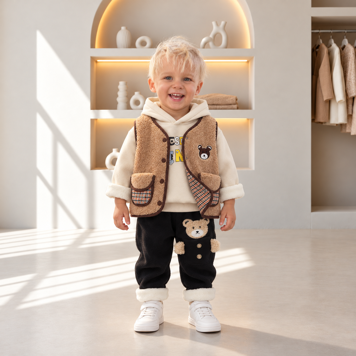 Teddy Bear Sherpa Vest 3-Piece Set