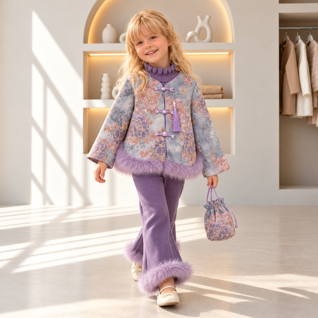 Lily Floral Frog-Button Jacket 3-Piece Set