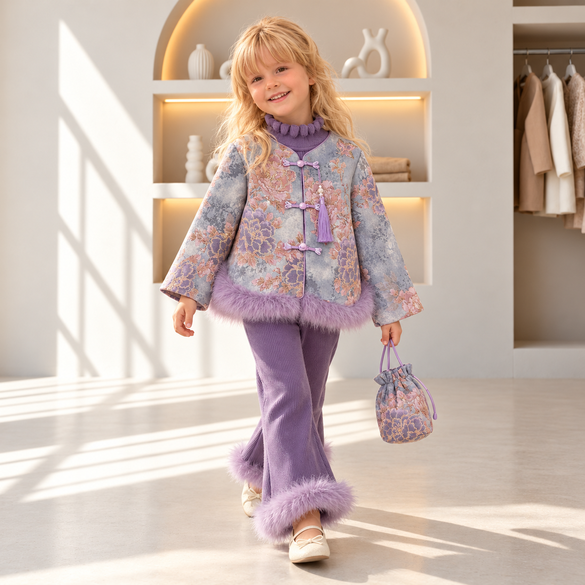 Lily Floral Frog-Button Jacket 3-Piece Set