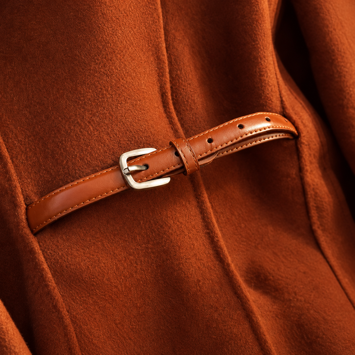 Ginger Wool Coat with Fur Collar & Belt