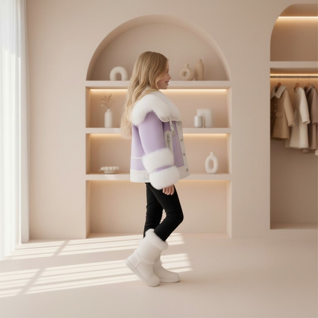 Lilac Snow Faux-Fur Trim Coat