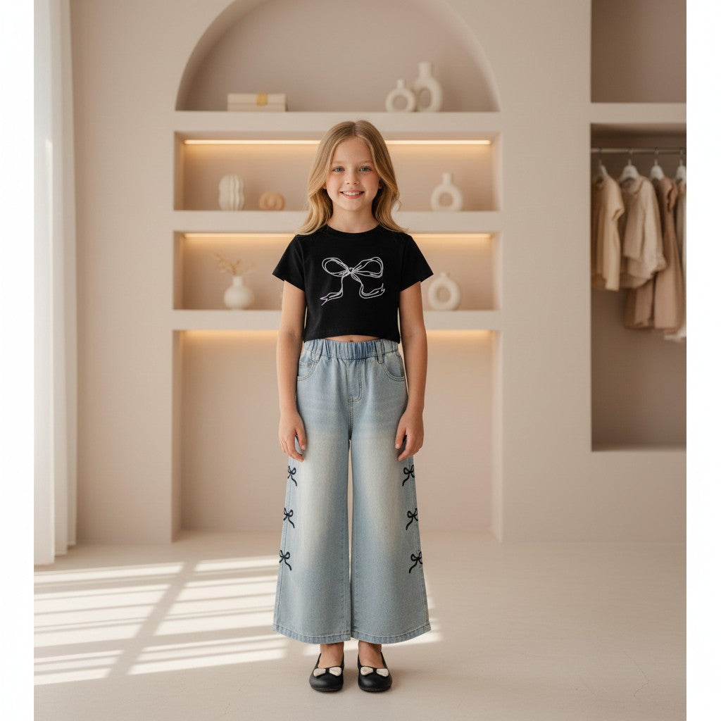 Little Muse Denim Bow Set