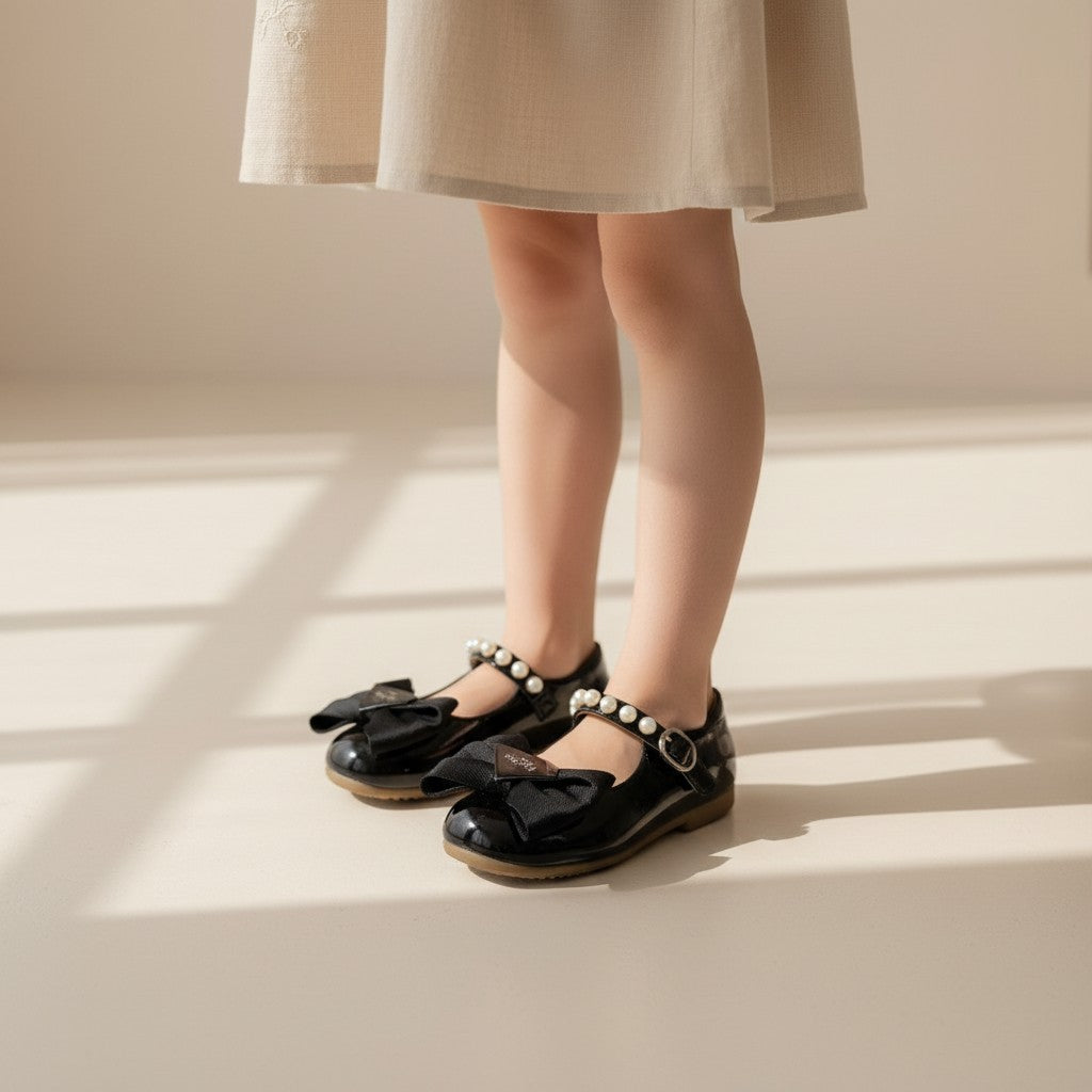 Pearl Charm Bow Mary Jane Flats