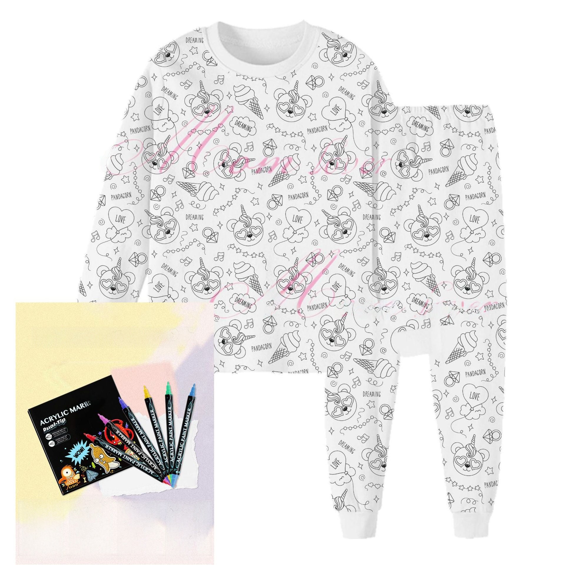 Kids' DIY Colorable Pajama Set with Marker Pen