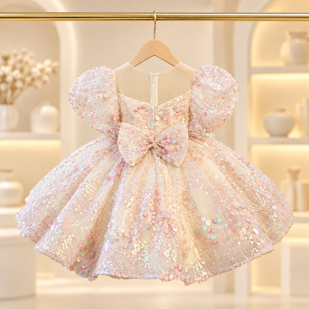 Aurelia Shimmer Puff-Sleeve Party Dress