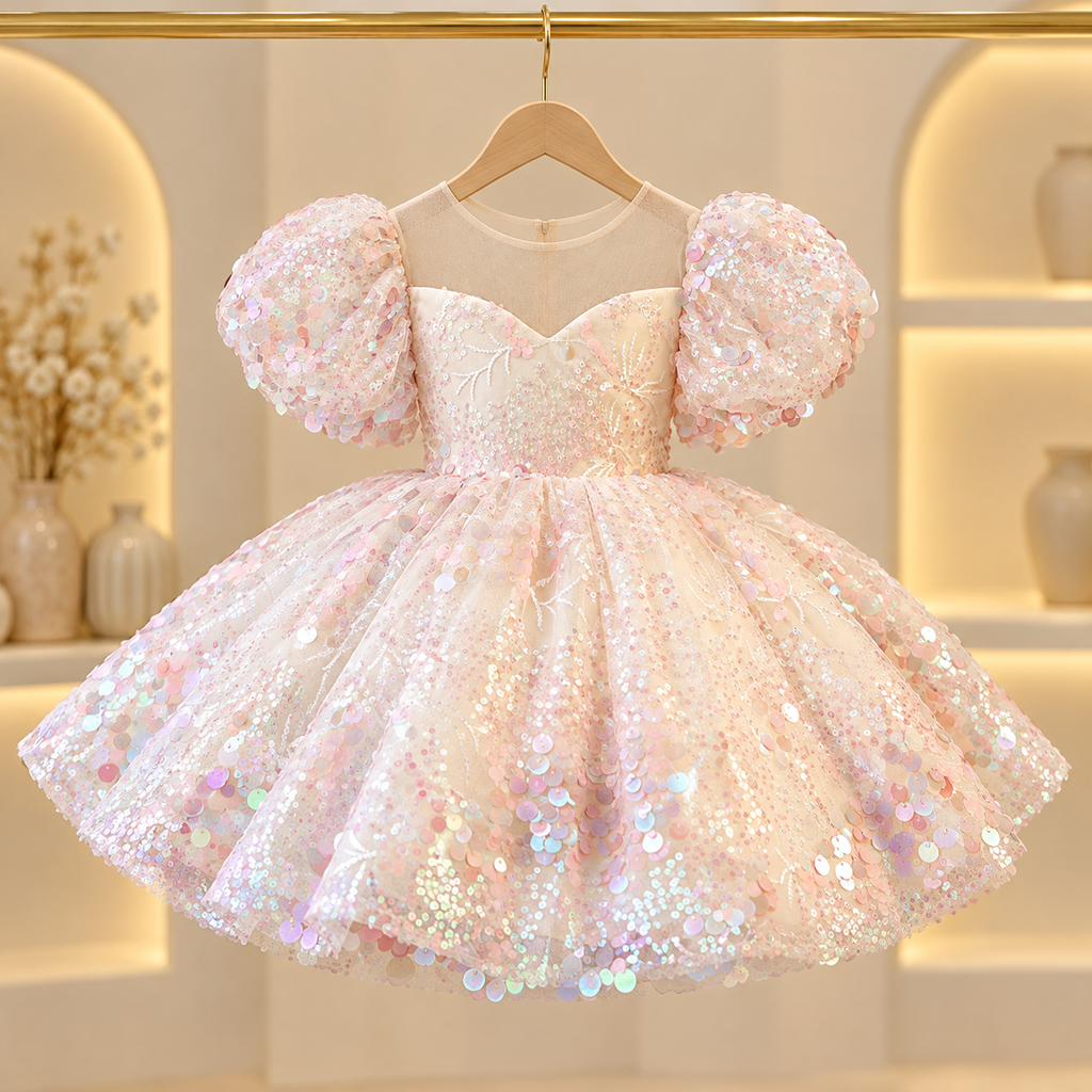 Aurelia Shimmer Puff-Sleeve Party Dress