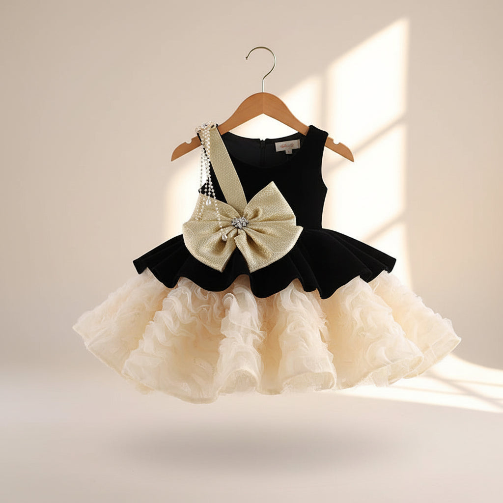 Golden Bow Tulle Dress