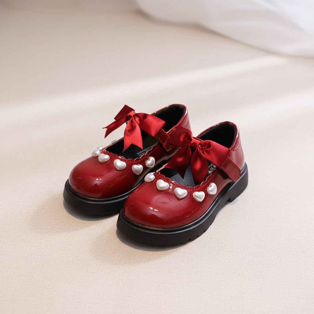 Pearl Heart Bow Mary Janes