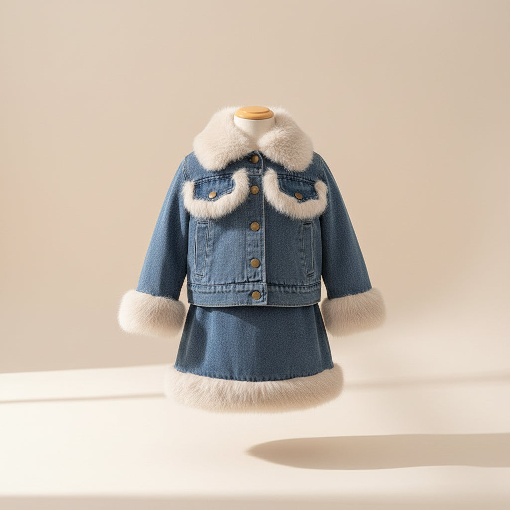 Frosted Denim Fur Set