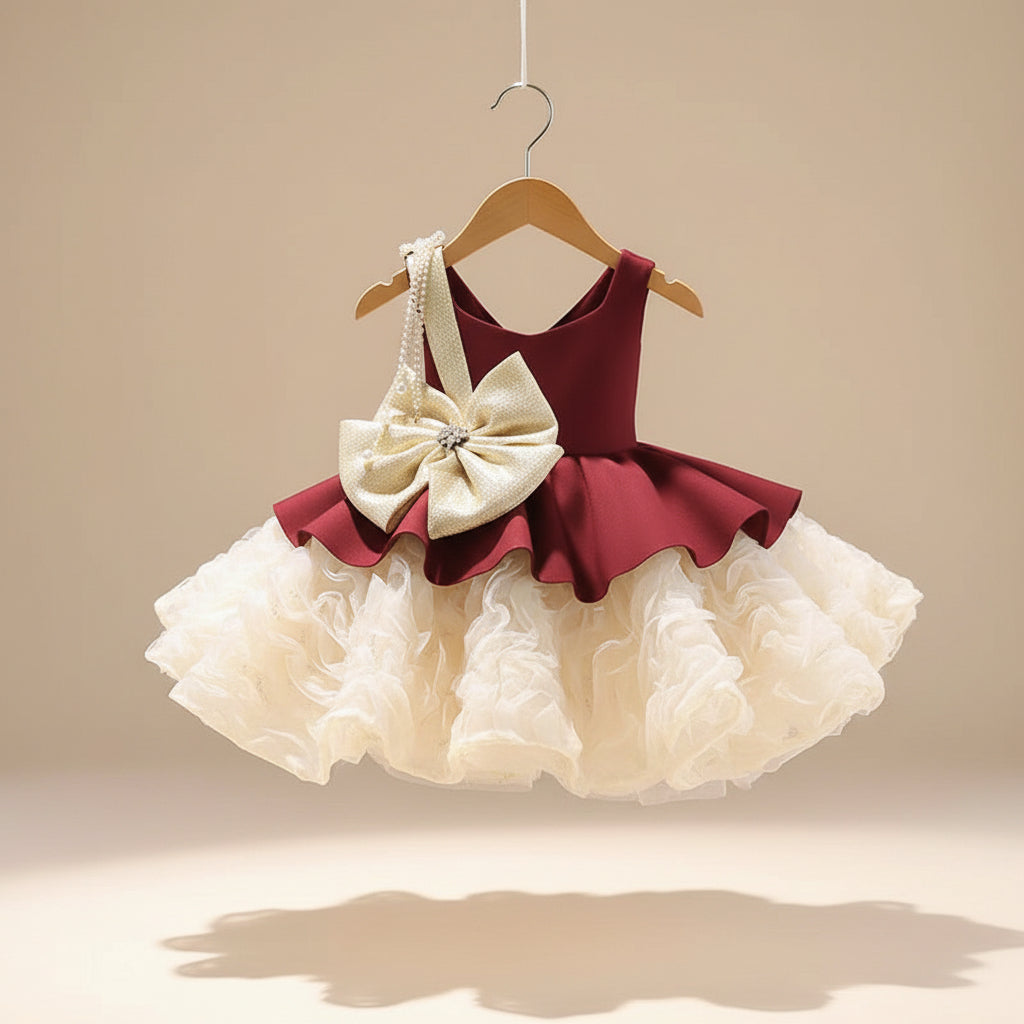 Golden Bow Tulle Dress