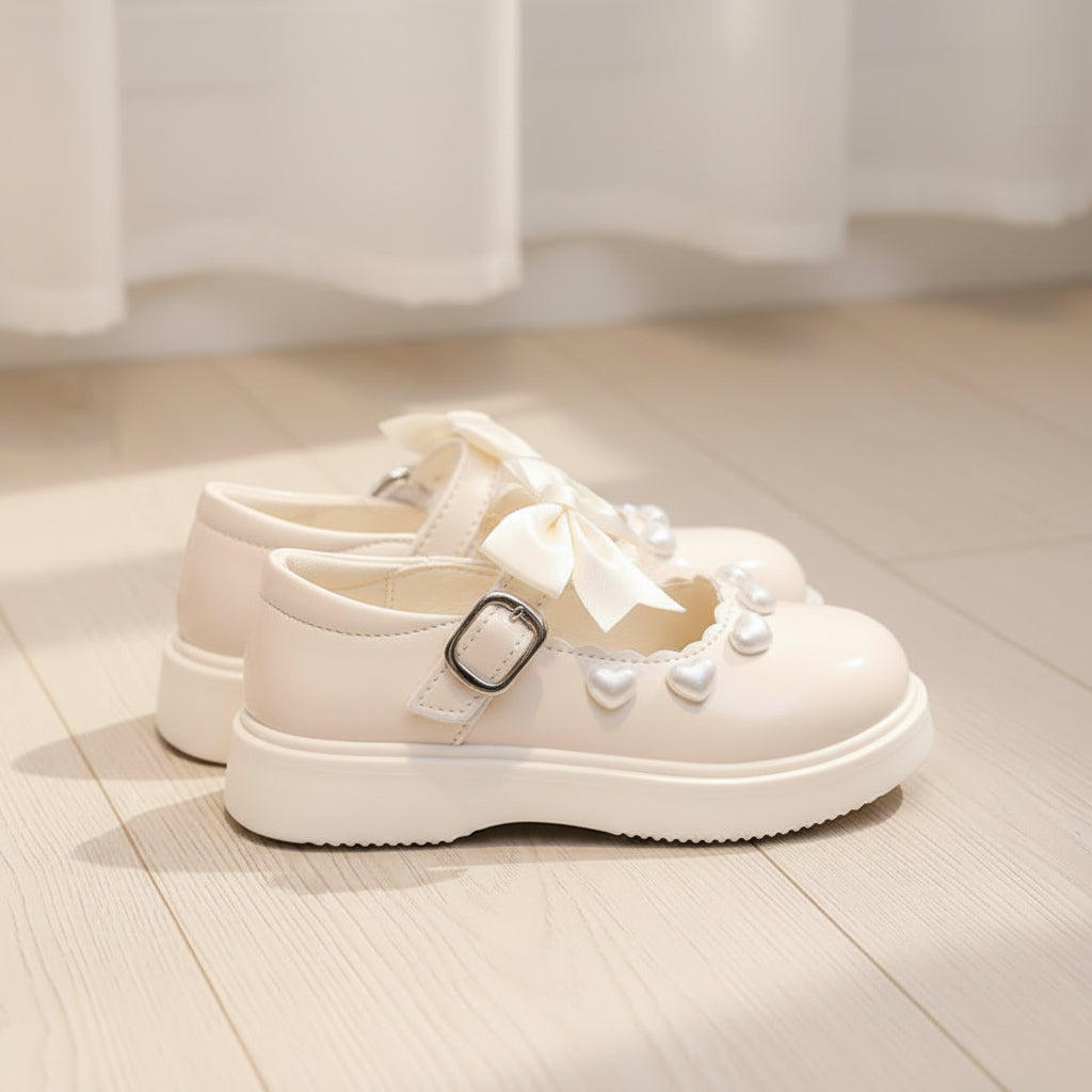 Pearl Heart Bow Mary Janes