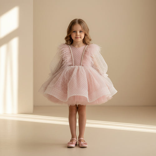 Blush Feather Tulle Dress