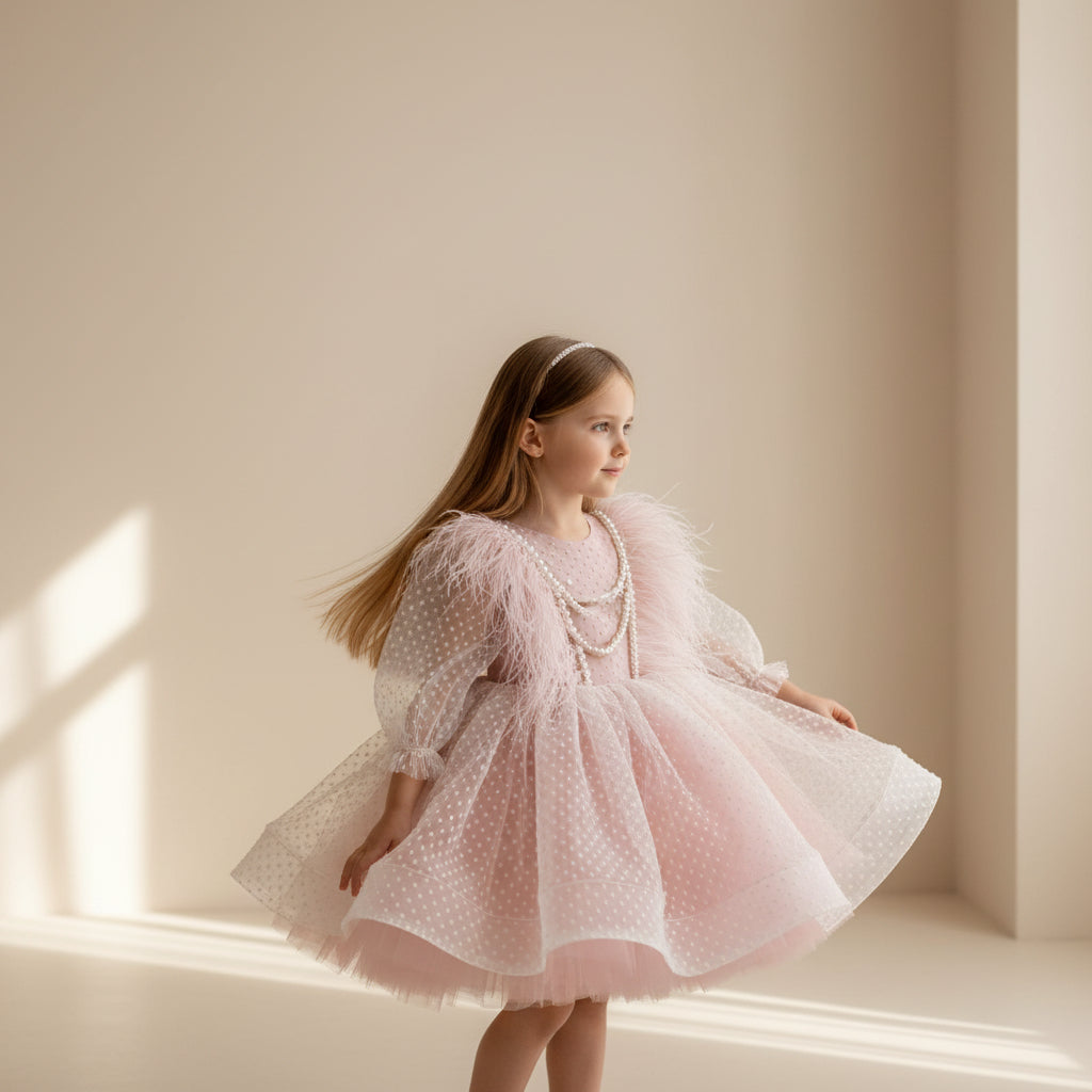 Blush Feather Tulle Dress