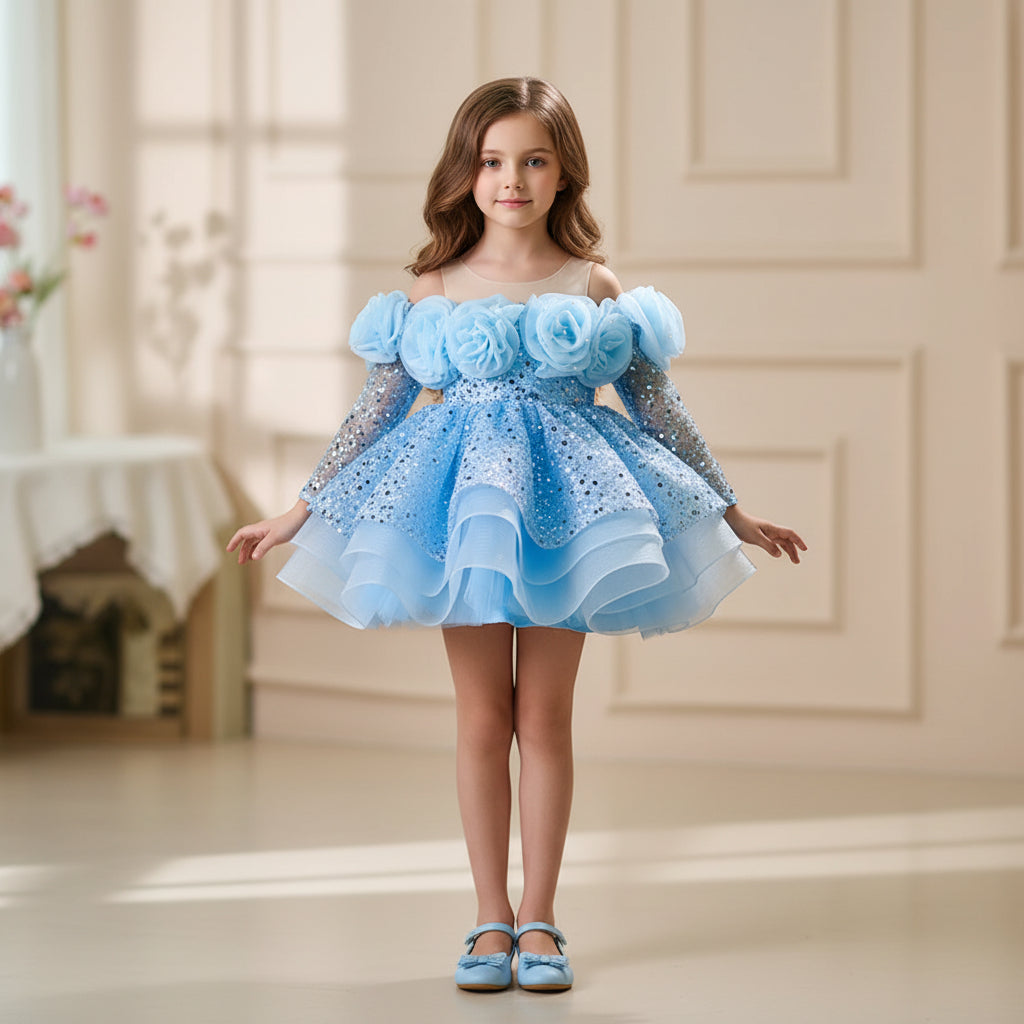 Rosette Bloom Tulle Dress