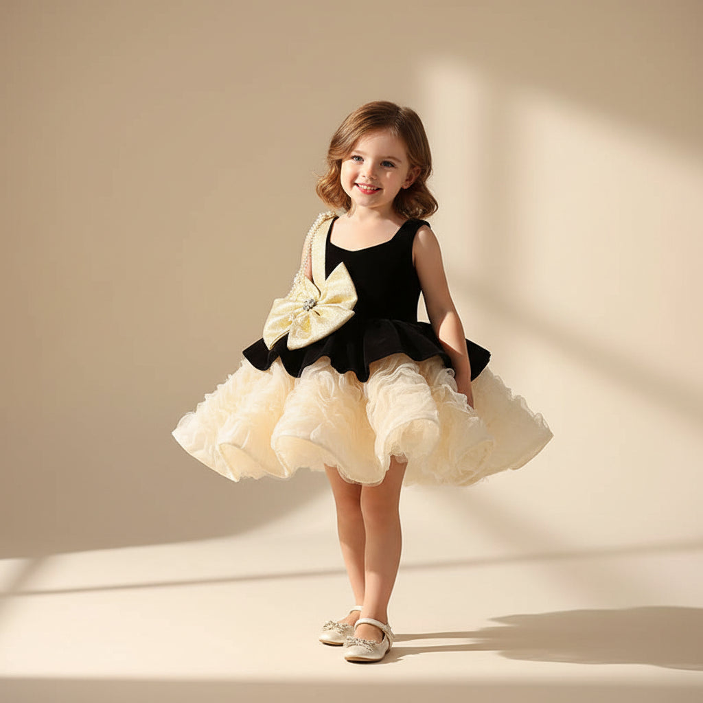 Golden Bow Tulle Dress