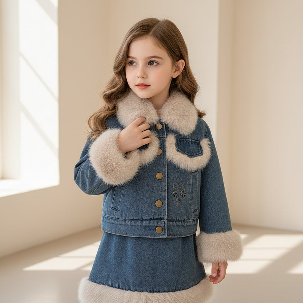 Frosted Denim Fur Set