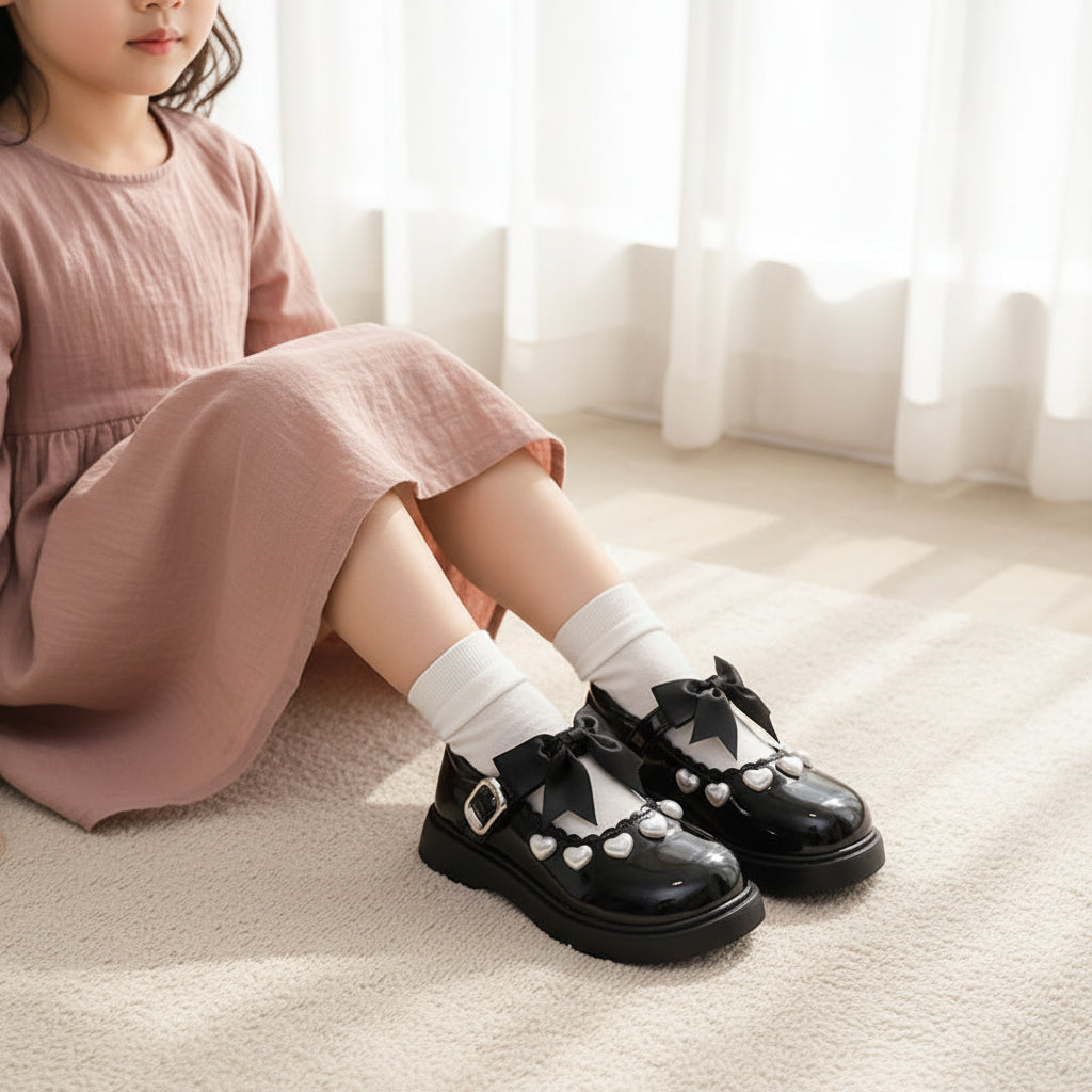 Pearl Heart Bow Mary Janes