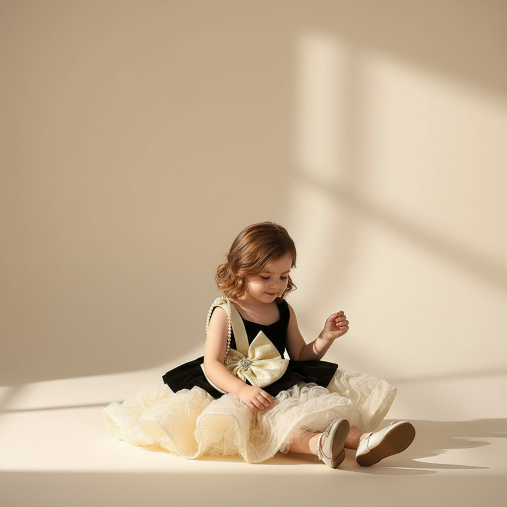 Golden Bow Tulle Dress