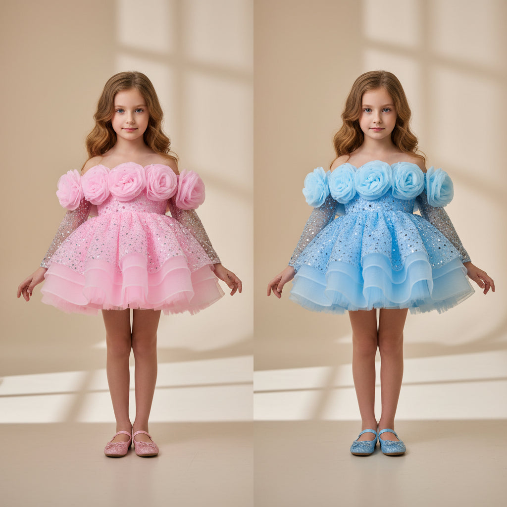 Rosette Bloom Tulle Dress