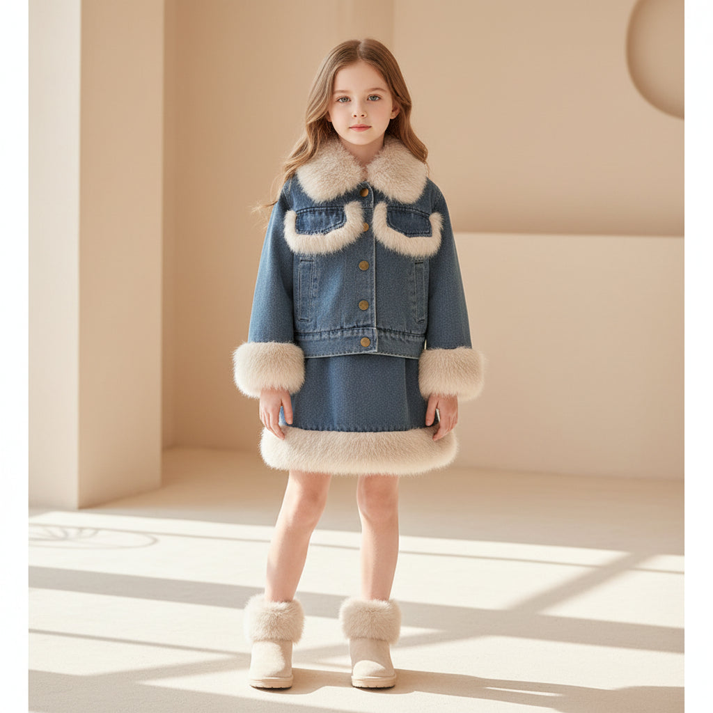 Frosted Denim Fur Set
