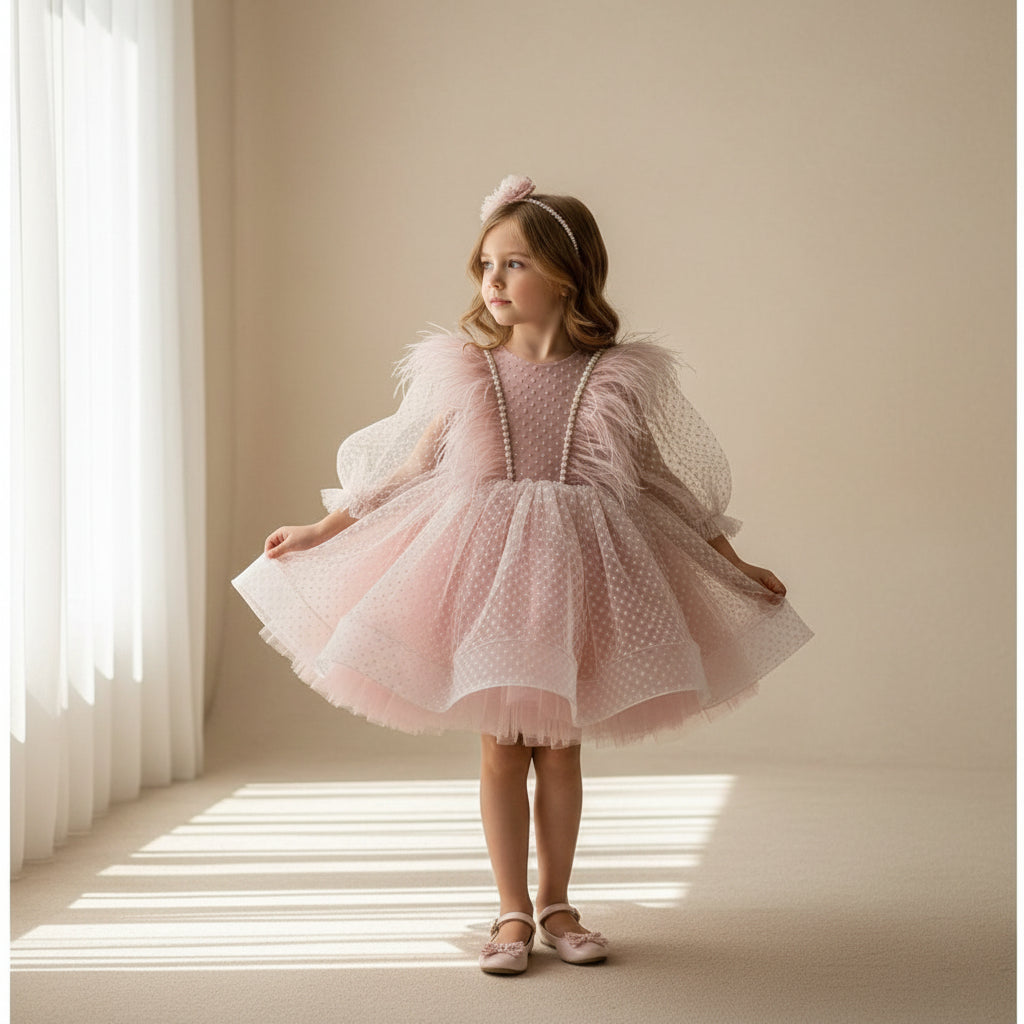 Blush Feather Tulle Dress