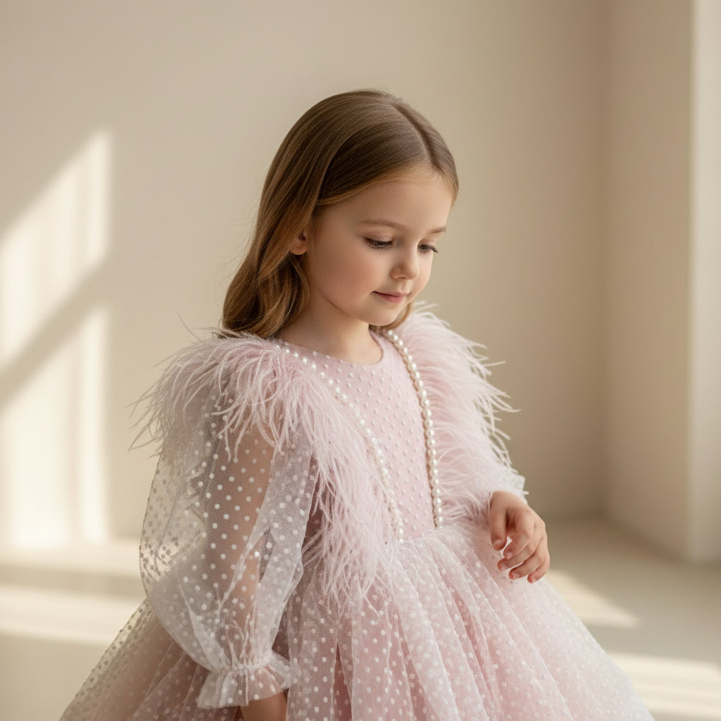 Blush Feather Tulle Dress